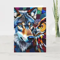 Hyperreaslistic Wolf and Owl | Happy Birthday Card