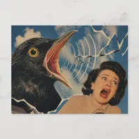 The Sceaming Black Bird and Retro Lady Postcard