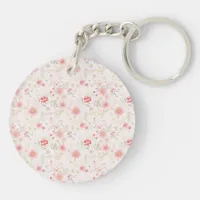 Pastel Pink Red White Flowers Pattern Two-sided Keychain