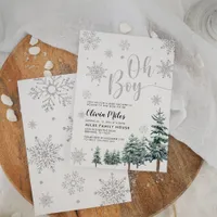 Oh Boy invitation, silver winter baby shower Invitation