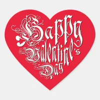 Happy Valentine's Day white red whimsical romantic Heart Sticker