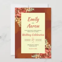 Rust Brown Autumn Boho Floral Watercolor Wedding Invitation