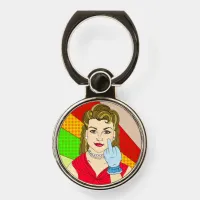 Retro Lady Flipping the Bird Pop Art style Phone Ring Stand