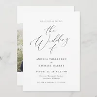 Elegant Vintage Calligraphy Photo Wedding Invitation