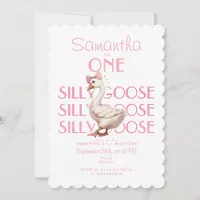 Pink Coquette One Silly Goose Girl 1st Birthday Invitation