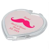 Maid of Honor Pink Mustache Heart Compact Mirror