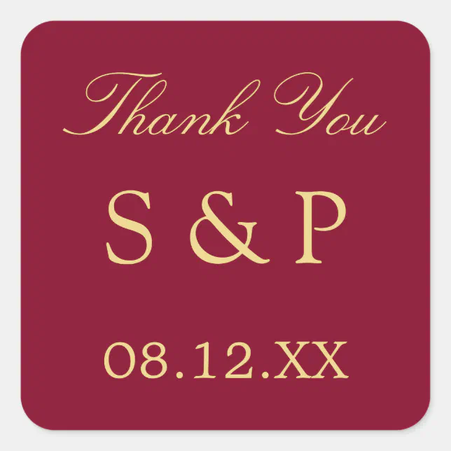 Burgundy Golden Beige Wedding Favor Thank You Square Sticker