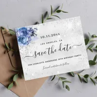 Birthday party silver blue budget save the date flyer