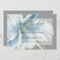 Dusty Blue Tropical Flower Watercolor Save The Date
