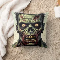 Close Up of a Pop Art Zombie Halloween Throw Pillow