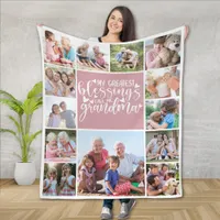 13 Photo Collage Grandma Greatest Blessings Fleece Blanket