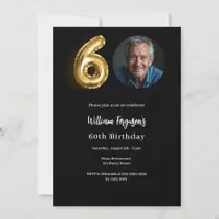 Black gold photo 60th birthday invitation