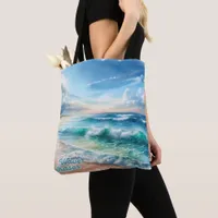 Wave Chaser Beach Tote Bag Watercolor Ocean Desi