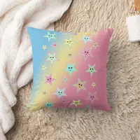 Cute stars with faces in pastel colors  throw pillow