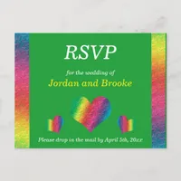 [Rainbow Crinkle Wedding] Hearts RSVP Card Green