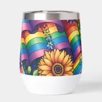 LGBTQIA+ Pride Flags, Rainbows, Flowers Thermal Wine Tumbler