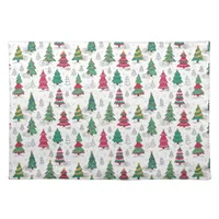 Quirky Whimsical Decorated Christmas Trees Doodles Cloth Placemat