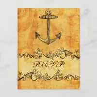 rustic, vintage ,anchor nautical wedding rsvp invitation postcard