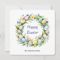 Floral Wreath Colorful Happy Easter Eggs Holiday Card