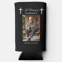 Black Cross and Poem Photo Memorial Seltzer Can Cooler