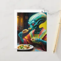 Alien Eating Tacos Postcard