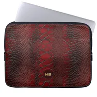 Red Snakeskin Leather Print Embossed Monogram Laptop Sleeve