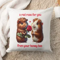 Cute Guinea Pigs in Love Exchange a Red Rose Throw Pillow