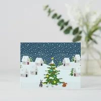 Christmas snow village with christmas tree and ani postcard