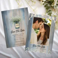 Rustic Blue Baby’s Breath Photo Save the Date Card