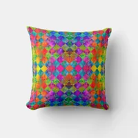 [Harlequin Tie-Dye] Diamond Fractal Checkered (v2) Throw Pillow