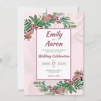 Blush Rose Foliage Floral Watercolor Wedding Invitation