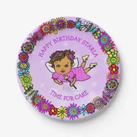 Pretty Purple Fairy and Flower Border Birthday Paper Plates