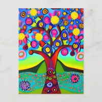 Colorful Folk Art Style Tree | Thinking of You Postcard