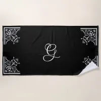 Bold Black and White Vintage Personalized Beach Towel