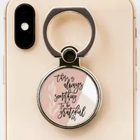 Elegant Black Script Gratitude Quote  Blush Leaf Phone Ring Stand