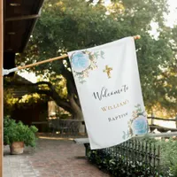 Baptism eucalyptus blue floral boy welcome  house flag
