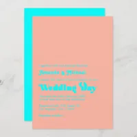Tropical Coral and Aqua Typography Wedding Invitation