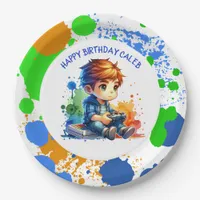 Boy Playing Video Games Personalized Birthday Paper Plates