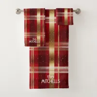 Red Gold Christmas Tartan Pattern#7 ID1009 Bath Towel Set