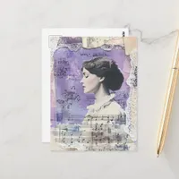 Vintage Woman Collage Sheet Music Purple  Postcard
