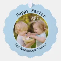 Happy Easter Blue Personalized Photo Decoration Ornament Card