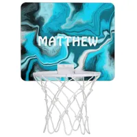 Blue, Black and White Marble Fluid Art Mini Basketball Hoop