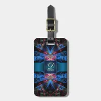 Vibrant Blue Pink Fractal Laser Custom Name Travel Luggage Tag