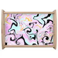 Fluid Art  Cotton Candy Pink, Teal, Black and Gold Serving Tray