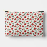 Minimalist Watercolor Botanical Poinsettia Small Accessory Pouch
