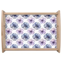Floral Watercolor Pattern Lavender and Blue Serving Tray
