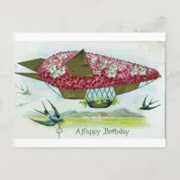 Birthday Blimp and Blue Birds Postcard