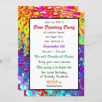 Colorful   Pour Painting Party Birthday Invitation