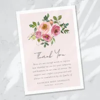 Pink Roses Floral Sympathy Funeral Thank You Card