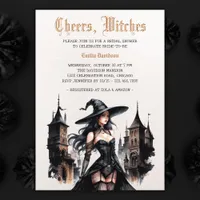 Watercolor Goth Witch Halloween Bridal Shower Invitation